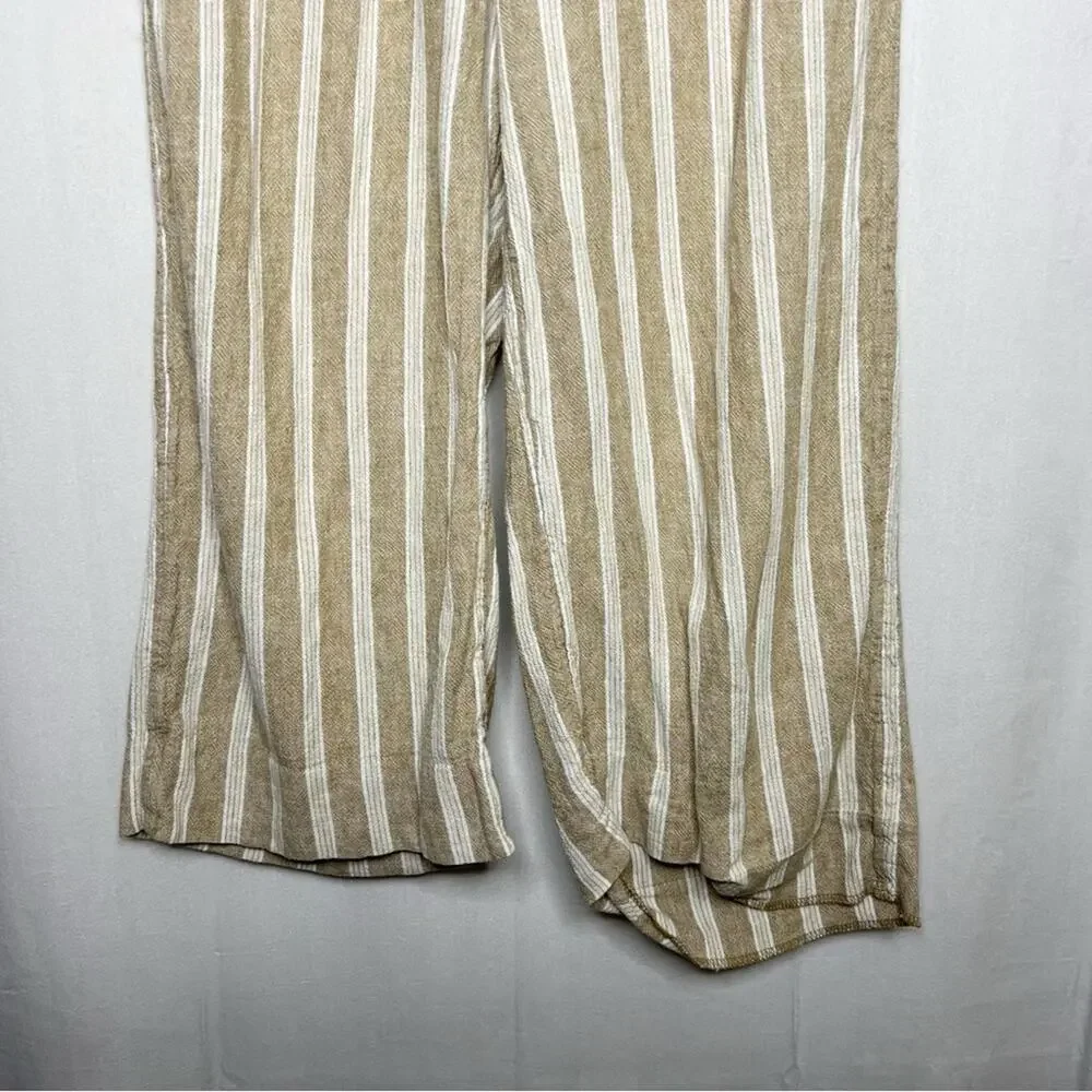 BANANA REPUBLIC / tan cream striped wide leg crop linen blend pants / S